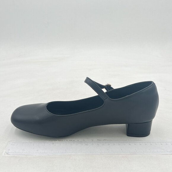 Miss Left Black Closed Round Toe Mary Jane Adjustable Strap Block Low Heel Pumps - Picture 2 of 8